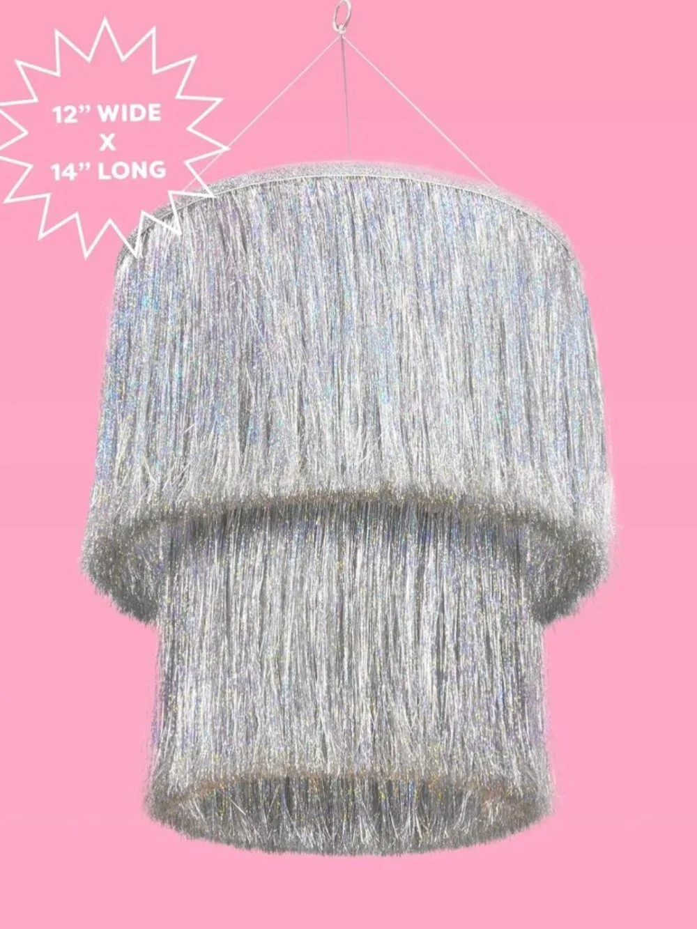 Iridescent Silver Foil Fringe Tinsel Chandelier | Bachelorette, Birthday & NYE